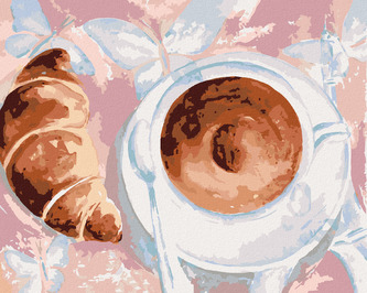Malování podle čísel - KÁVA A CROISSANT V PAŘÍŽI - 80x100 cm, vypnuté plátno na rám