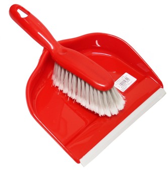 Smetáček + lopatka DELUX ČERVENÁ s gumou; 23x31/25x4,5 cm; chlup 5 cm; plast