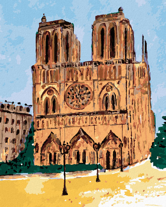Malování podle čísel - NOTRE DAME V PAŘÍŽI ZA JASNÉHO DNE - 40x50 cm, vypnuté plátno na rám