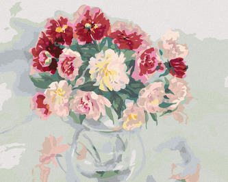 Malování podle čísel - BAREVNÉ PIVOŇKY VE VÁZE - 40x50 cm, bez rámu a bez vypnutí plátna