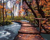 Malování podle čísel - DŘEVĚNÁ PROMENÁDA V PARKU - 40x50 cm, vypnuté plátno na rám