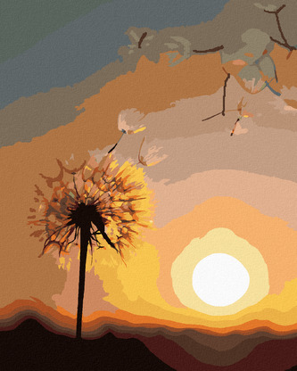 Malování podle čísel - PAMPELIŠKA A ZAPADAJÍCÍ SLUNCE - 40x50 cm, bez rámu a bez vypnutí plátna