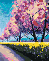 Malování podle čísel - SAKURY VE SLUNNÉM PARKU - 40x50 cm, bez rámu a bez vypnutí plátna