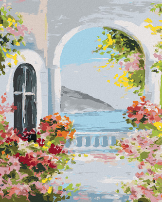 Malování podle čísel - LETNÍ DŮM U MOŘE - 80x100 cm, bez rámu a bez vypnutí plátna