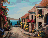 Malování podle čísel - DOMY BLÍZKO MOŘE - 80x100 cm, vypnuté plátno na rám