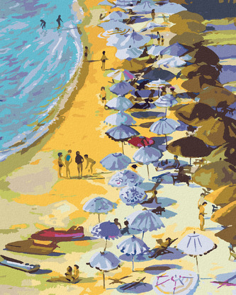 Malování podle čísel - TURISTI NA PLÁŽI - 80x100 cm, bez rámu a bez vypnutí plátna