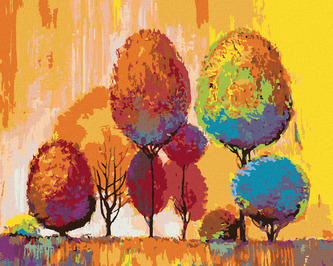 Malování podle čísel - BAREVNÉ PODZIMNÍ STROMY - 40x50 cm, vypnuté plátno na rám