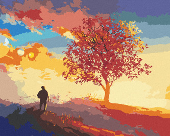 Malování podle čísel - STROM NA SAMOTNÉM VRCHOLU KOPCE - 80x100 cm, vypnuté plátno na rám