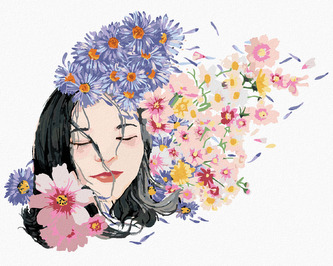 Malování podle čísel - ZASNĚNÁ ŽENA A KVĚTINY - 80x100 cm, bez rámu a bez vypnutí plátna