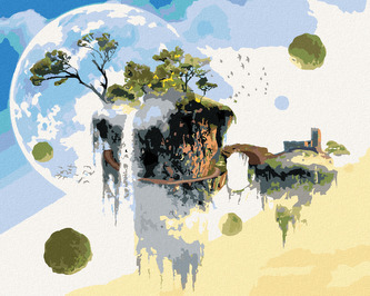 Malování podle čísel - LÉTAJÍCÍ OSTROV - 40x50 cm, bez rámu a bez vypnutí plátna