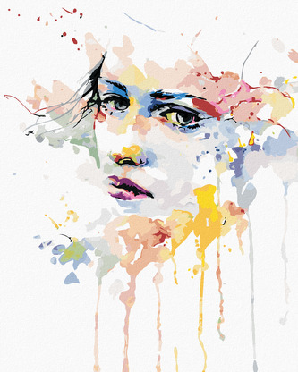 Malování podle čísel - PORTRÉT ŽENA A ROZTEKLÉ BARVY - 80x100 cm, vypnuté plátno na rám