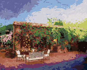 Malování podle čísel - ZAHRÁDKA V TOSKÁNSKU - 80x100 cm, bez rámu a bez vypnutí plátna