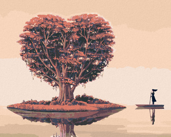 Malování podle čísel - STROM VE TVARU SRDCE NA OSTRŮVKU - 80x100 cm, vypnuté plátno na rám