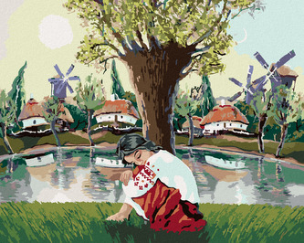 Malování podle čísel - DÍVKA U JEZERA - 40x50 cm, bez rámu a bez vypnutí plátna