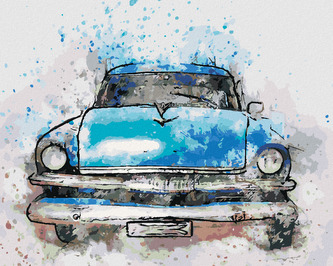 Malování podle čísel - MALOVANÉ MODRÉ AUTO - 40x50 cm, bez rámu a bez vypnutí plátna