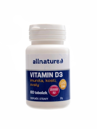Allnature - Vitamín D3 2000 iU - 60 kapslí