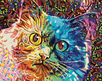 Malování podle čísel - BAREVNÁ MALOVANÁ KOČKA - 80x100 cm, vypnuté plátno na rám