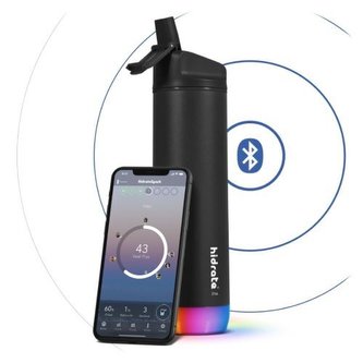 HidrateSpark Nerezová chytrá lahev s brčkem 620 ml, Bluetooth tracker, černá