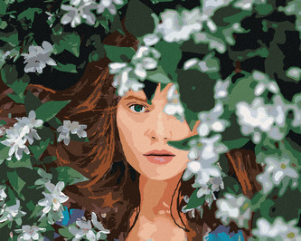 Malování podle čísel - ZRZAVÁ ŽENA A BÍLÉ KVĚTINY - 80x100 cm, bez rámu a bez vypnutí plátna