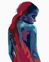 Malování podle čísel - ŽENA V ODSTÍNECH MODRÉ A ČERVENÉ - 80x100 cm, vypnuté plátno na rám