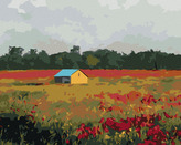 Malování podle čísel - DOMEK A VLČÍ MÁKY - 80x100 cm, bez rámu a bez vypnutí plátna