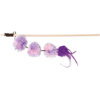 Vábnička/prut s pompon míčky a peřím, 40cm