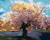 Malování podle čísel - SAKURA U POTOKA - 40x50 cm, vypnuté plátno na rám