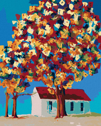 Malování podle čísel - BAREVNÉ STROMY A DOMEK - 80x100 cm, vypnuté plátno na rám Malování podle čísel - BAREVNÉ STROMY A DOMEK - 80x100 cm, vypnuté plátno na rám
