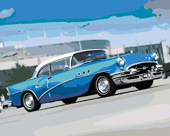 Malování podle čísel - STARŠÍ MODRÉ AUTO - 80x100 cm, bez rámu a bez vypnutí plátna