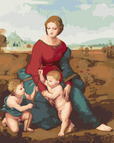 Malování podle čísel - MADONA V ZELENI (RAFFAELLO SANTI) - 80x100 cm, bez rámu a bez vypnutí plátna