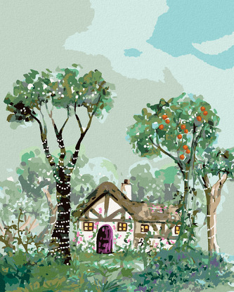 Malování podle čísel - DŮM V POHÁDKOVÉ KRAJINĚ - 40x50 cm, bez rámu a bez vypnutí plátna