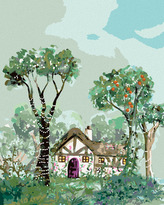 Malování podle čísel - DŮM V POHÁDKOVÉ KRAJINĚ - 40x50 cm, vypnuté plátno na rám