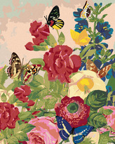 Malování podle čísel - MOTÝLI A PESTRÉ KVĚTINY - 80x100 cm, vypnuté plátno na rám