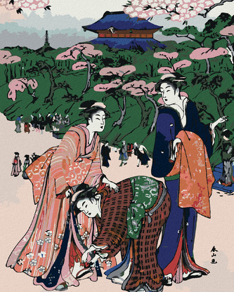 Malování podle čísel - JAPONSKO A ROZKVETLÉ SAKURY - 80x100 cm, vypnuté plátno na rám