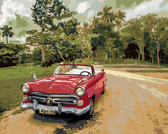 Malování podle čísel - ČERVENÉ AUTO NA CESTĚ - 80x100 cm, bez rámu a bez vypnutí plátna Malování podle čísel - ČERVENÉ AUTO NA CESTĚ - 80x100 cm, bez rámu a bez vypnutí plátna