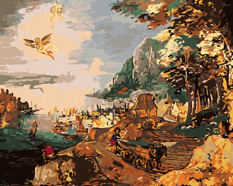 Malování podle čísel - KRAJINA S PÁDEM IKARA (JOOS DE MOMPER ML) - 40x50 cm, bez rámu a bez vypnutí plátna