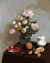 Malování podle čísel - KVĚTINY A OVOCE (HENRI FANTIN-LATOUR) - 40x50 cm, bez rámu a bez vypnutí plátna