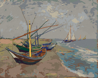 Malování podle čísel - RYBÁŘSKÉ LODĚ NA PLÁŽI V SAINTES-MARIES (VINCENT VAN GOGH) - 40x50 cm, bez rámu a bez vypnutí plátna Malování podle čísel - RYBÁŘSKÉ LODĚ NA PLÁŽI V SAINTES-MARIES (VINCENT VAN GOGH) - 40x50 cm, bez rámu a bez vypnutí plátna