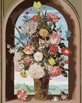 Malování podle čísel - VÁZA S KVĚTINAMI V OKENNÍM VÝKLENKU (AMBROSIUS BOSSCHAERT) - 40x50 cm, bez rámu a bez vypnutí plátna