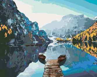 Malování podle čísel - LODĚ NA JEZEŘE BRAIES - 80x100 cm, vypnuté plátno na rám