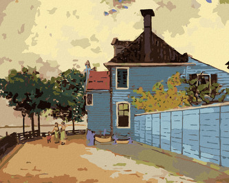 Malování podle čísel - MODRÝ DŮM V ZAANDAMU (CLAUDE MONET) - 40x50 cm, vypnuté plátno na rám