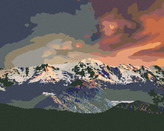 Malování podle čísel - ZASNĚŽENÉ POHOŘÍ A BOROVICOVÝ LES - 40x50 cm, vypnuté plátno na rám