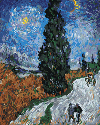 Malování podle čísel - CESTA S CYPŘIŠEM A HVĚZDOU (VINCENT VAN GOGH) - 40x50 cm, vypnuté plátno na rám Malování podle čísel - CESTA S CYPŘIŠEM A HVĚZDOU (VINCENT VAN GOGH) - 40x50 cm, vypnuté plátno na rám