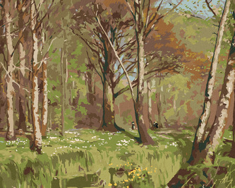 Malování podle čísel - DĚTI V LESE NA JAŘE. SASANKY KVETOU (H. A. BRENDEKILDE) - 40x50 cm, vypnuté plátno na rám