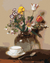 Malování podle čísel - ZÁTIŠÍ S KVĚTINAMI A ŠÁLKEM (HENRI FANTIN-LATOUR) - 40x50 cm, vypnuté plátno na rám