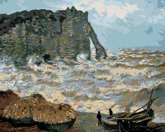 Malování podle čísel - BOUŘLIVÉ MOŘE V ÉTRETAT (CLAUDE MONET) - 40x50 cm, bez rámu a bez vypnutí plátna