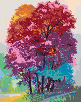 Malování podle čísel - BAREVNÝ STROM V LESE - 40x50 cm, vypnuté plátno na rám