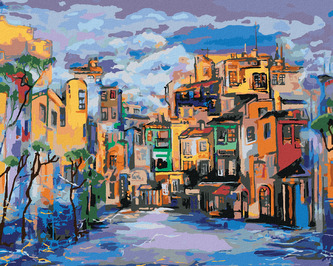 Malování podle čísel - NÁMĚSTÍ V MLZE - 40x50 cm, bez rámu a bez vypnutí plátna