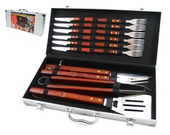 Grilovací nářadí dřevo/nerez 16ks v kufru  BBQ COLLECTION