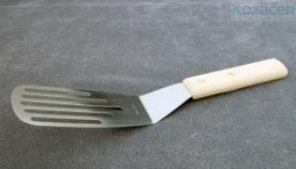 Obracečka děrovaná nerez/dřevo 28x13cm  CZ